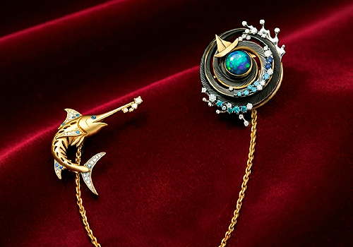 2026 MUSE Design Awards Winner - The Old Man and the Sea 18K Gold Opal Brooch by Guangzhou Guyu Cultural Communication Co., Ltd