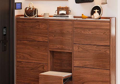 2026 MUSE Design Awards Winner - Mid-Century Inspired Ultra-Slim Solid Wood Shoe Cabinet by Xuzhou Mushuji Furniture Co., Ltd.