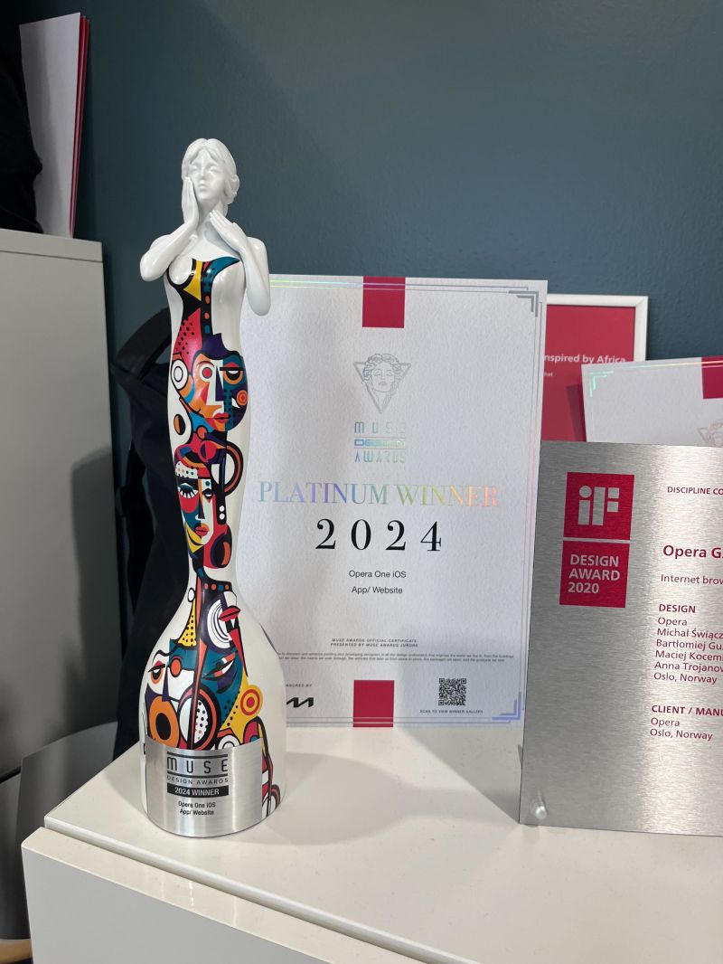 MUSE Design Awards Winner - We are thrilled to announce that Opera One for iOS has been honored at the 2024 MUSE Design Awards!